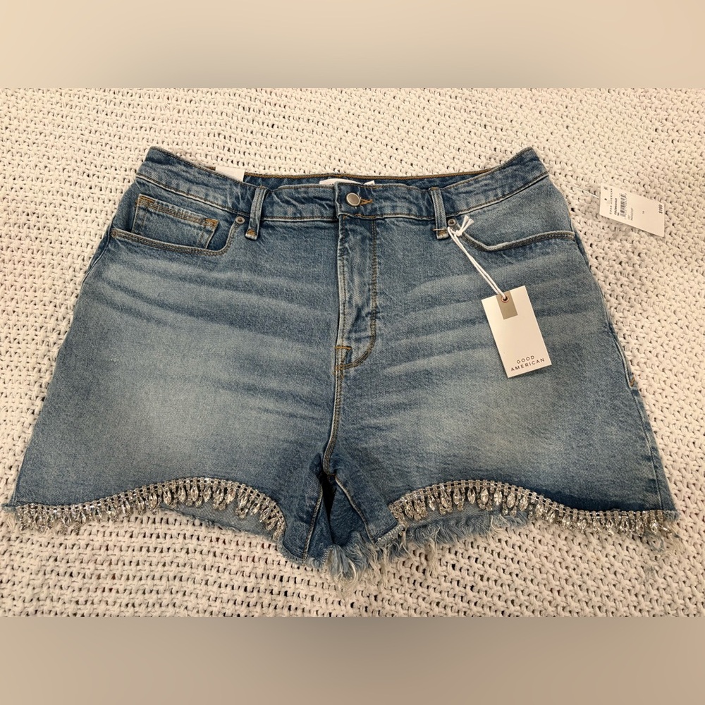 Good American Blue Jean Shorts Distressed crystals